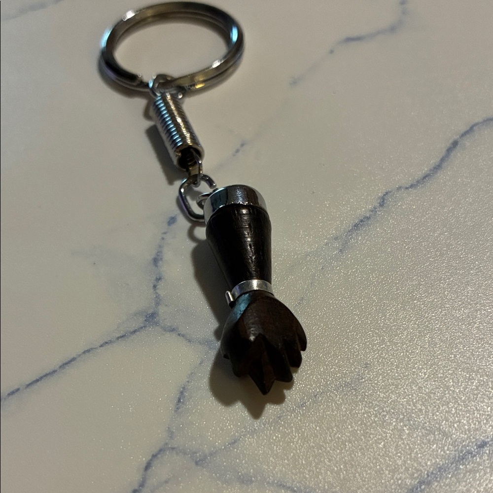 Wooden Hand Keychain with Silver Accents- Like New